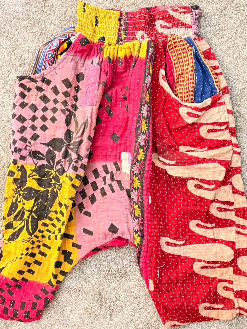 Bohemian Patchwork Joggers Harem Pants in Red, Pink & Yellow checkered prints ❤️